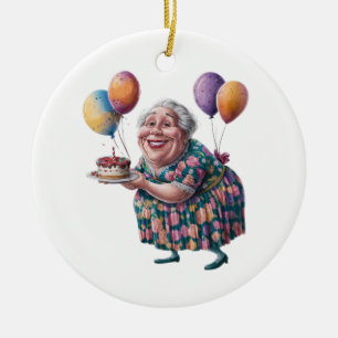 Funny Grandma Floral Dress Bday Art Ceramic Tree Decoration