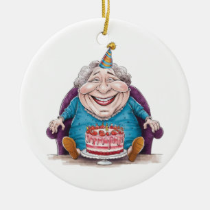 Funny Grandma Huge Cake & Cash Gift Ceramic Tree Decoration