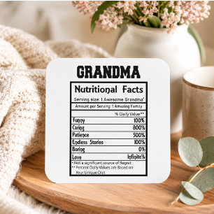 Funny Grandma Nutritional Facts Cute Grandparent Square Sticker