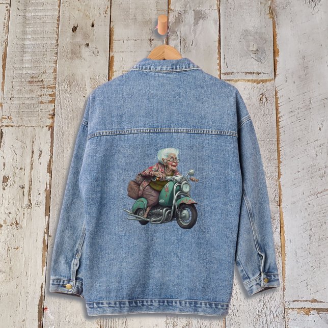 Funny Grandma on Motorcycle Denim Jacket (Creator Uploaded)