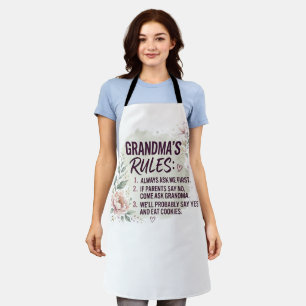 Funny Grandma Rules Floral Watercolor Family Quote Apron