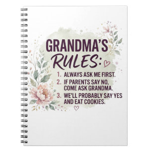 Funny Grandma Rules Floral Watercolor Family Quote Notebook