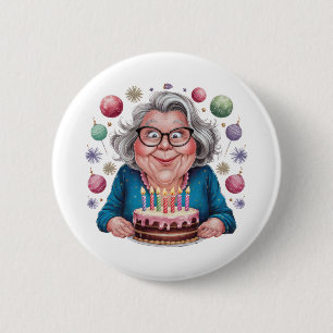 Funny Grandma Staring at Cake Bday Art 6 Cm Round Badge