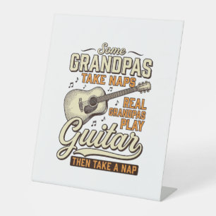 Funny Grandpa Guitar Vintage Engraving Shirt Desig Pedestal Sign