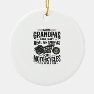 Funny Grandpa Motorcycle Nap Vintage Vector Design Ceramic Tree Decoration
