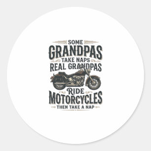 Funny Grandpa Motorcycle Nap Vintage Vector Design Classic Round Sticker