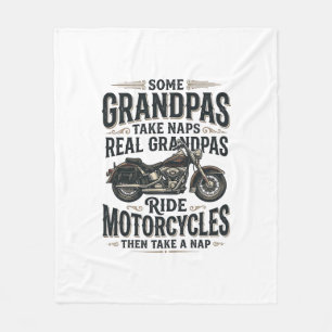 Funny Grandpa Motorcycle Nap Vintage Vector Design Fleece Blanket