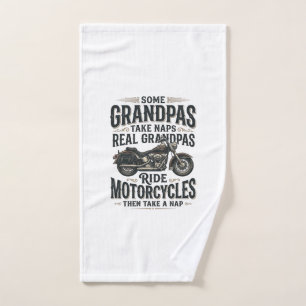 Funny Grandpa Motorcycle Nap Vintage Vector Design Hand Towel