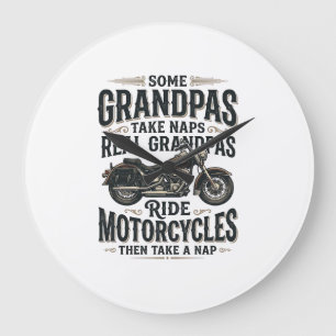 Funny Grandpa Motorcycle Nap Vintage Vector Design Large Clock