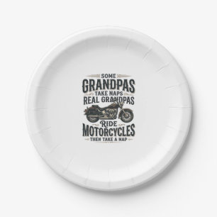 Funny Grandpa Motorcycle Nap Vintage Vector Design Paper Plate