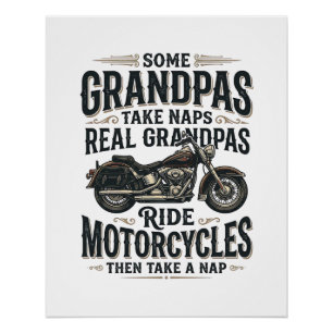 Funny Grandpa Motorcycle Nap Vintage Vector Design Poster
