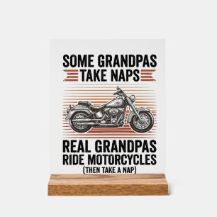 Funny Grandpa Motorcycle Vintage Engraving T-Shirt Acrylic Sign