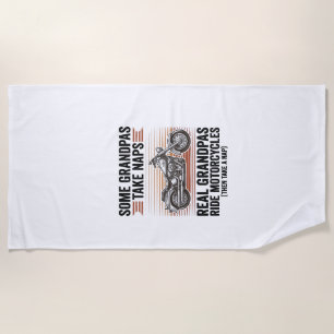 Funny Grandpa Motorcycle Vintage Engraving T-Shirt Beach Towel