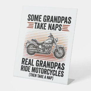 Funny Grandpa Motorcycle Vintage Engraving T-Shirt Pedestal Sign