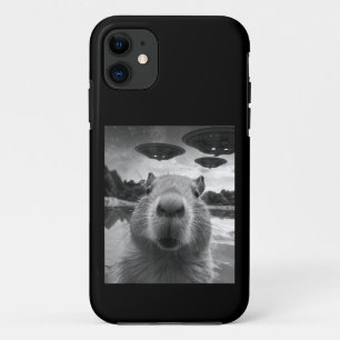 Funny Graphic Capybara Selfie with UFOs Weird Case-Mate iPhone Case