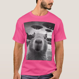 Funny Graphic Capybara Selfie With Ufos Weird Desi T-Shirt