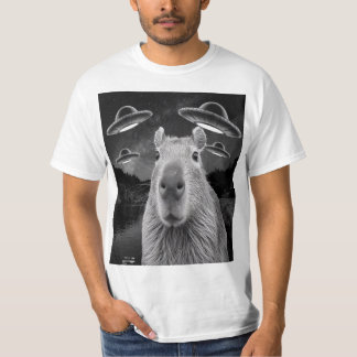 Funny Graphic Capybara Selfie with UFOs Weird T-Shirt