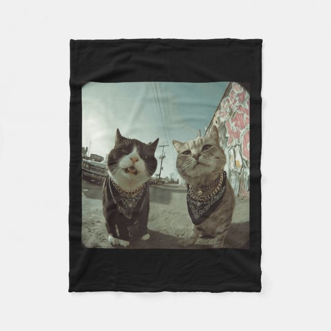 Funny Graphic Cat Gangster Funny _2  Fleece Blanket (Front)