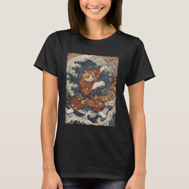 Funny Graphic Cat Japanese Anime T-Shirt (Front)