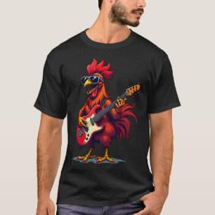 Funny Graphic Design Rooster Rock Band Guitar T-Shirt