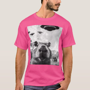 Funny Graphic Tee Capybara Selfie With Ufos Weird