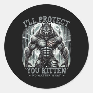 Funny Graphic Tee I'll Protect You Kitten Alpha Wo Classic Round Sticker