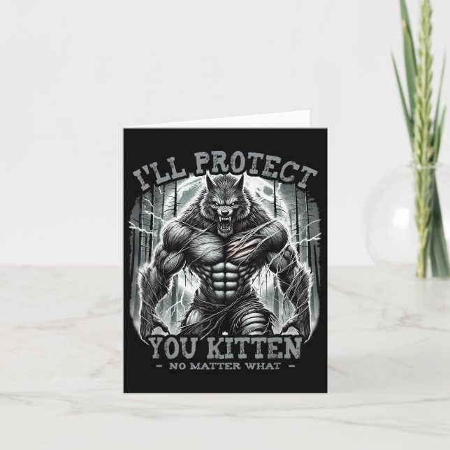 Funny Graphic Tee Ill Protect You Kitten Alpha Wol Card (Front)