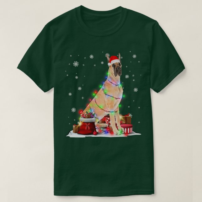 Funny Great Dane Dog Tree Christmas Lights Xmas Pa T-Shirt (Design Front)