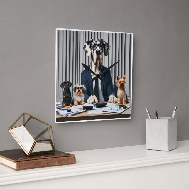 Funny Great Dane Mantle working Accountant Square Wall Clock (Office)