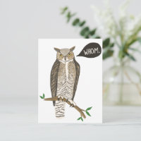 Funny Great Horned Owl WHOM Grammar Postcard