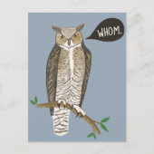 Funny Great Horned Owl WHOM Grammar  Postcard (Front)