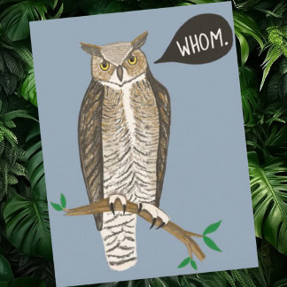 Funny Great Horned Owl WHOM Grammar Postcard