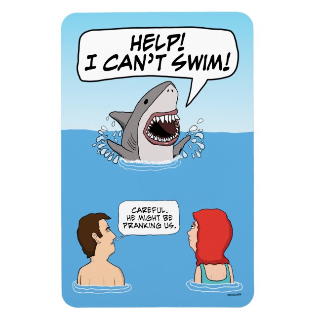 Funny Great White Shark Pranks Swimmers Magnet (Vertical)