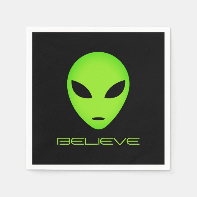 Funny green alien head custom Birthday party Napkin (Front)