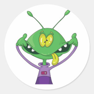 Funny Green Alien Making Silly Face Classic Round Sticker
