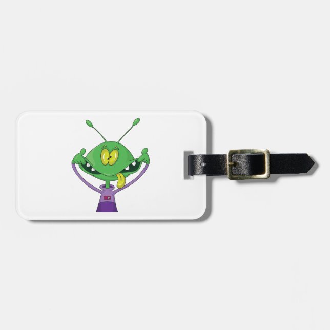 Funny Green Alien Making Silly Face Luggage Tag (Front Horizontal)