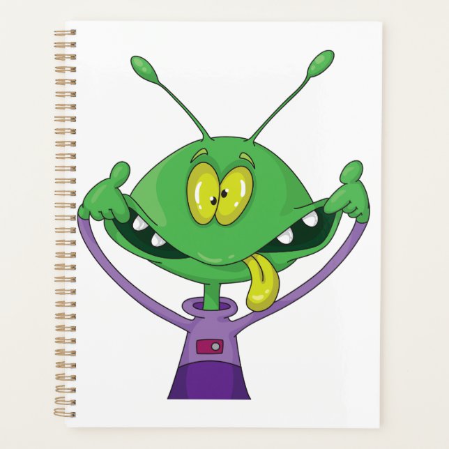 Funny Green Alien Making Silly Face Planner (Front)