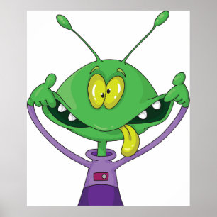 Funny Green Alien Making Silly Face Poster