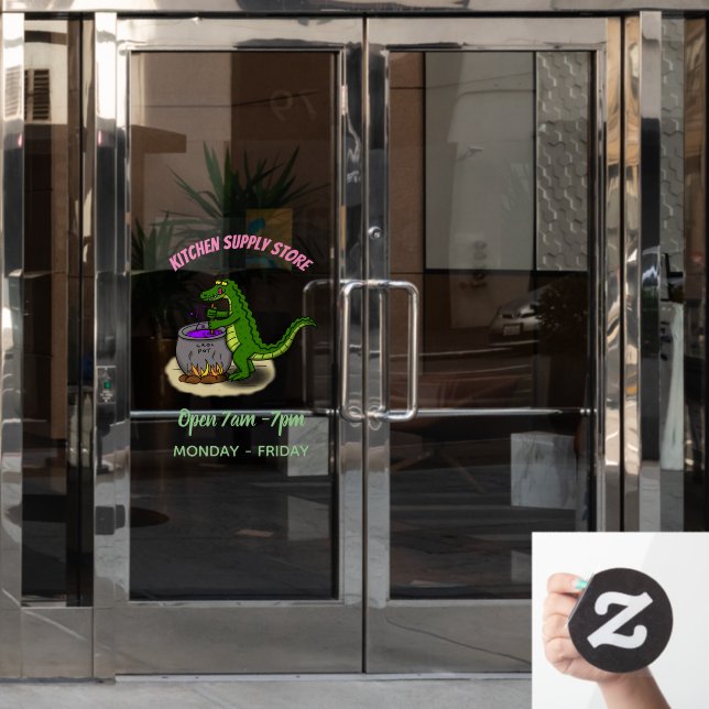 Funny green alligator cooking cartoon (Office Door)