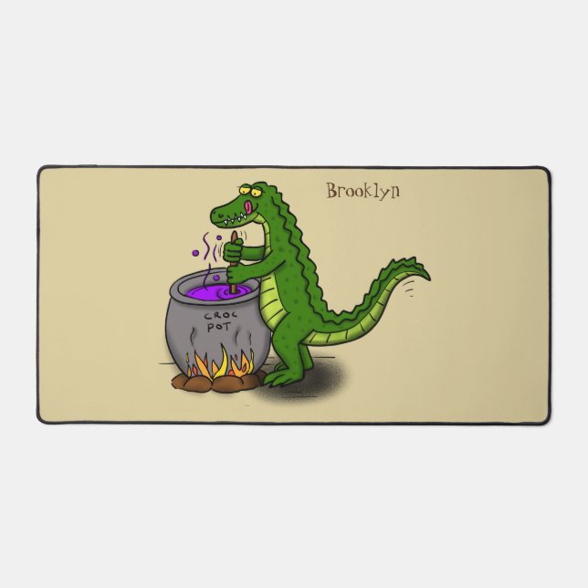 Funny green alligator cooking cartoon desk mat (Front)