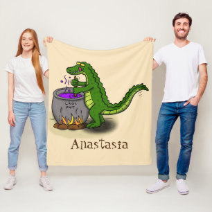 Funny green alligator cooking cartoon fleece blanket