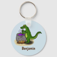 Funny green alligator cooking cartoon