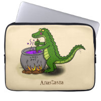 Funny green alligator cooking cartoon