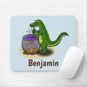 Funny green alligator cooking cartoon mouse pad