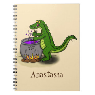 Funny green alligator cooking cartoon notebook