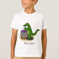 Funny green alligator cooking cartoon