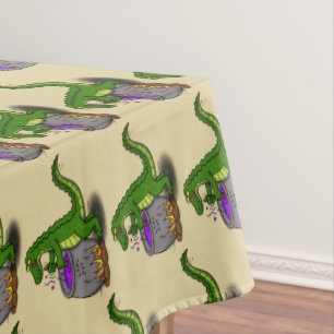 Funny green alligator cooking cartoon tablecloth