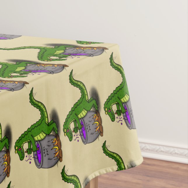 Funny green alligator cooking cartoon tablecloth (In Situ)