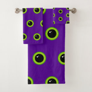Funny Green and Purple Monster Eyes Bath Towel Set