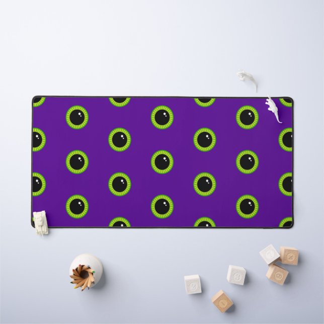 Funny Green and Purple Monster Eyes Desk Mat (Kids Table)